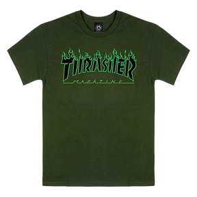 THRASHER FLAME SS TSHIRT SMALL FOREST/BLK