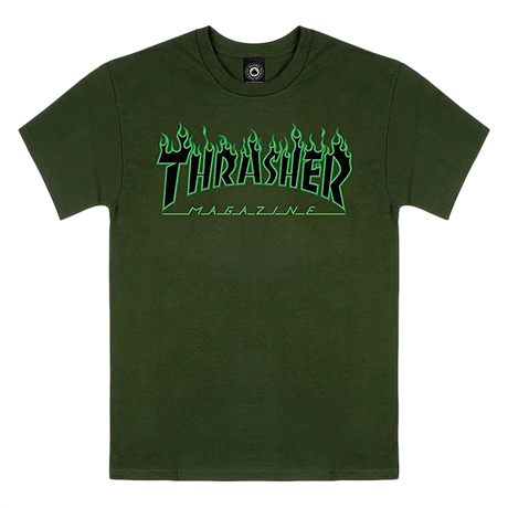 THRASHER FLAME SS TSHIRT SMALL FOREST/BLK