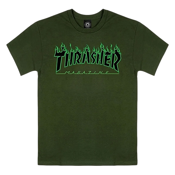 THRASHER FLAME SS TSHIRT XLARGE FOREST/BLK