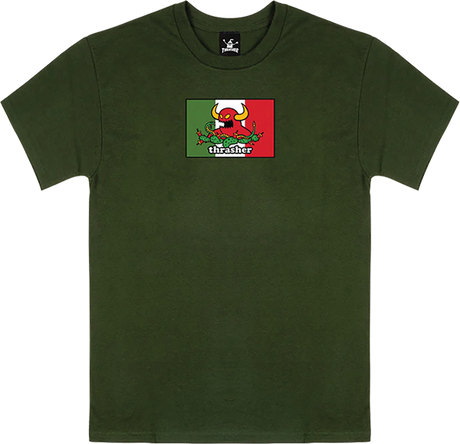 THRASHER TOY MACHINE HECHO SS TSHIRT SMALL-FOREST GREEN
