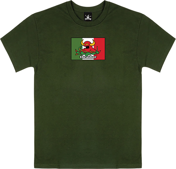 THRASHER TOY MACHINE HECHO SS TSHIRT XLARGE-FOREST GREEN