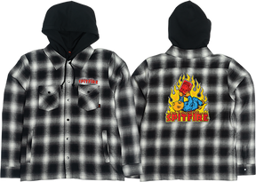 SPITFIRE DEMONSEED HOODED LONGSLEEVE FLANNEL SMALL-BLK/WHT