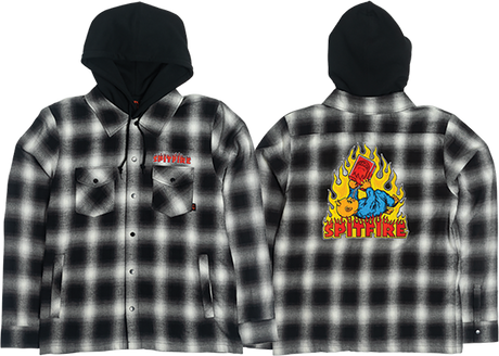 SPITFIRE DEMONSEED HOODED LONGSLEEVE FLANNEL LARGE-BLK/WHT