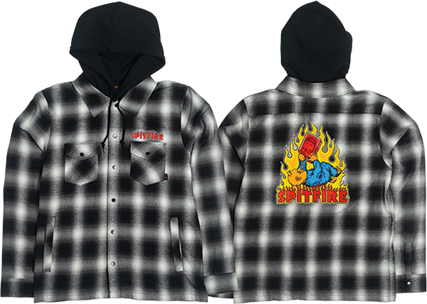 SPITFIRE DEMONSEED HOODED LONGSLEEVE FLANNEL LARGE-BLK/WHT