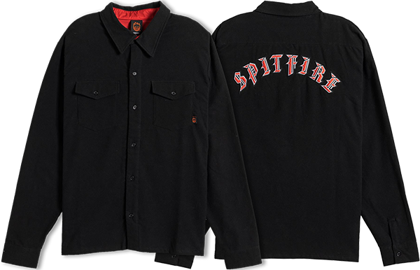 SPITFIRE OLD E EMB FLANNEL LS SMALL BLACK