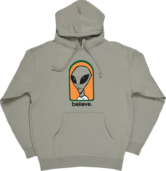 ALIEN WORKSHOP BELIEVE FLEECE HOODIE LARGE CEMENT GREY