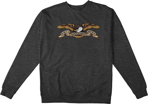 ANTI HERO EAGLE CREWNECK SWEATSHIRT MEDIUM CHARCOAL HEATHER BLACK
