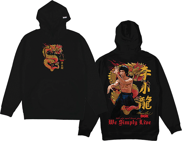 DGK BRUCE LEE LIL DRAGON FLEECE HOODIE SWEATSHIRT LARGE BLACK