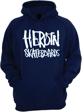 HEROIN HEROIN SCRIPT HOODY SWEATSHIRT MEDIUM NAVY
