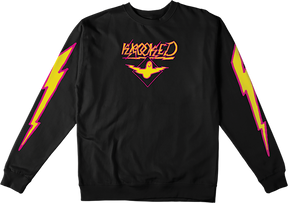 KROOKED BIRD LIGHTENING SLV CREWNECK SWEATSHIRT SMALL BLK/YL/MAGENTA