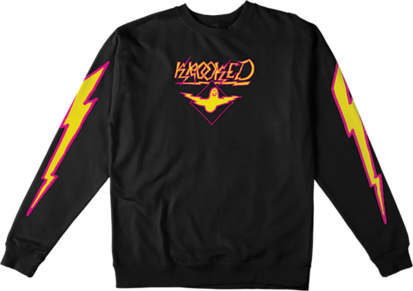 KROOKED BIRD LIGHTENING SLV CREWNECK SWEATSHIRT SMALL BLK/YL/MAGENTA