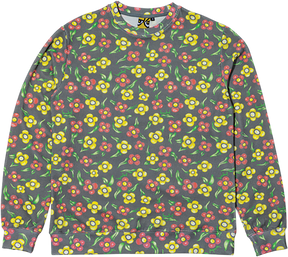 KROOKED PAINTED FLOWERS WAFFLE KNIT CREWNECK SWEATSHIRT MEDIUM-MULTI