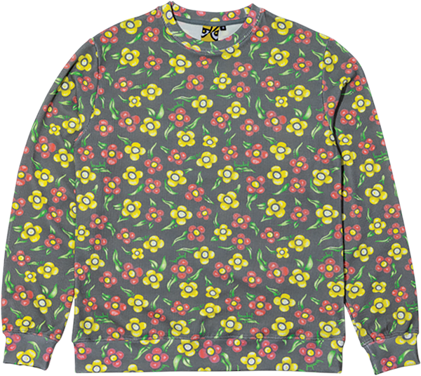 KROOKED PAINTED FLOWERS WAFFLE KNIT CREWNECK SWEATSHIRT MEDIUM-MULTI