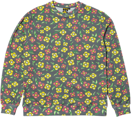KROOKED PAINTED FLOWERS WAFFLE KNIT CREWNECK SWEATSHIRT LARGE MULTI