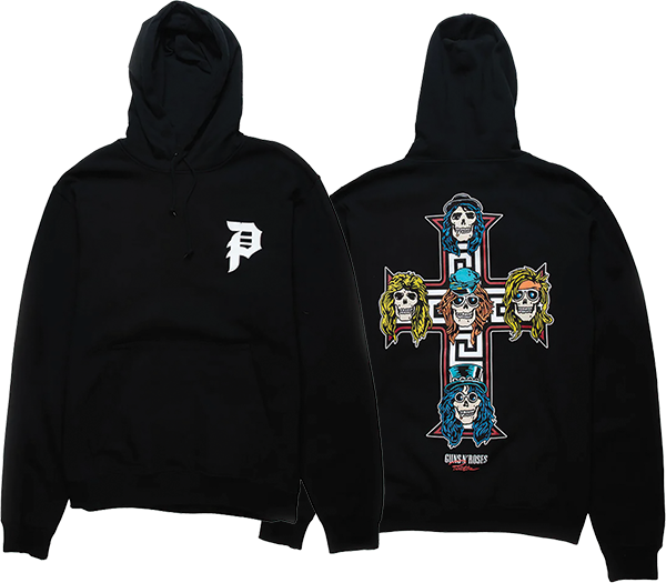 PRIMITIVE GNR CROSS HOODIE SWEATSHIRT XLARGE-BLACK