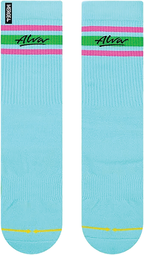 ALVA STRIPES MERGE4 CREW SOCK CYAN