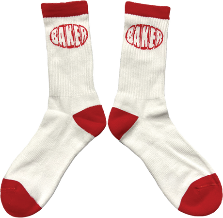 BAKER OVAL CREW SOCKS WHITE/RED