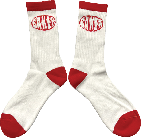BAKER OVAL CREW SOCKS WHITE/RED