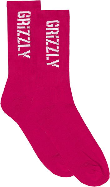 GRIZZLY STAMP CREW SOCKS PINK/WHT 1pr