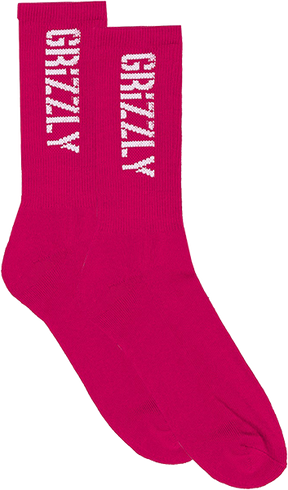GRIZZLY STAMP CREW SOCKS PINK/WHT 1pr