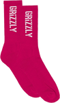 GRIZZLY STAMP CREW SOCKS PINK/WHT 1pr