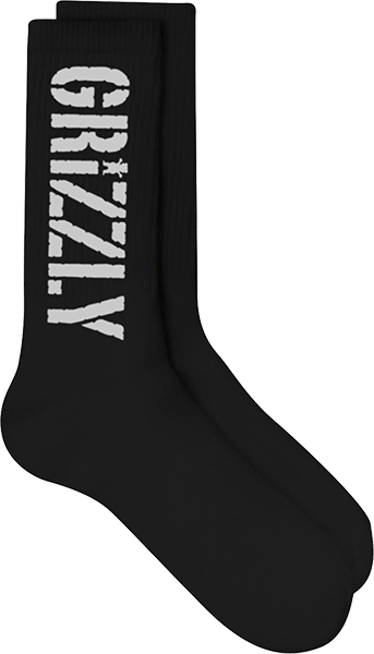 GRIZZLY STAMP CREW SOCKS BLK/WHT 1pr