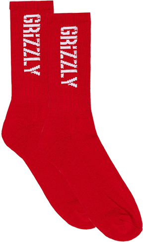 GRIZZLY STAMP CREW SOCKS RED/WHT 1pr