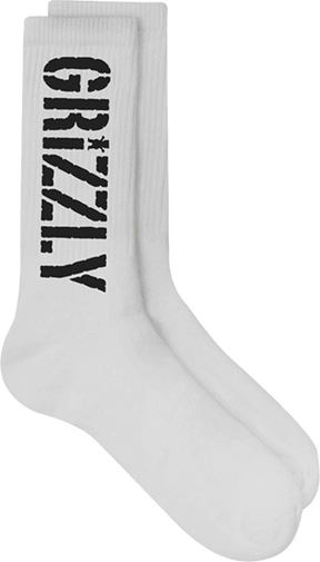 GRIZZLY STAMP CREW SOCKS WHT/BLK 1pr