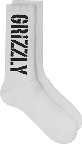 GRIZZLY STAMP CREW SOCKS WHT/BLK 1pr
