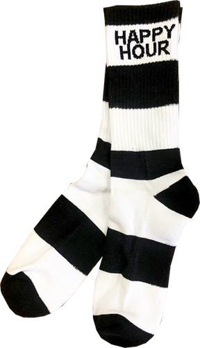 HAPPY HR STRIPES CREW SOCKS BLACK & WHITE