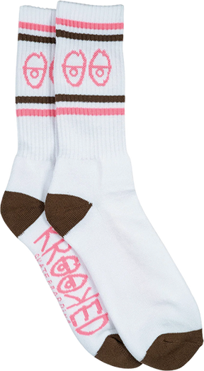 KROOKED EYES CREW SOCK WHITE/BROWN/PINK