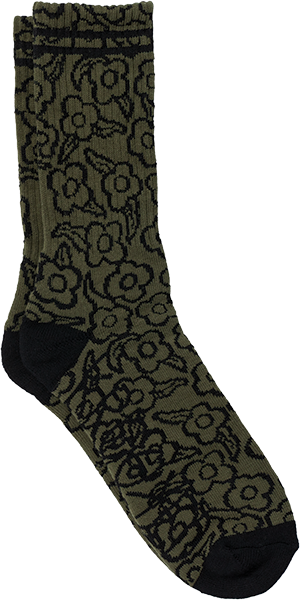 KROOKED MULTI FLOWERS CREW SOCK OLIVE/BLK