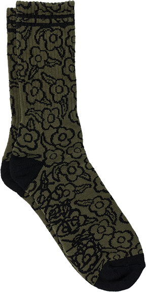 KROOKED MULTI FLOWERS CREW SOCK OLIVE/BLK