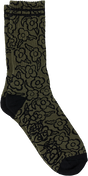 KROOKED MULTI FLOWERS CREW SOCK OLIVE/BLK