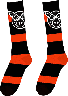 PIG HEAD STRIPE TALL SOCKS NEON ORG 1pr