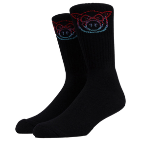 PIG PIG HEAD FADE CREW SOCK BLACK