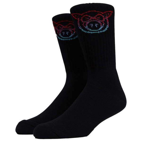 PIG PIG HEAD FADE CREW SOCK BLACK