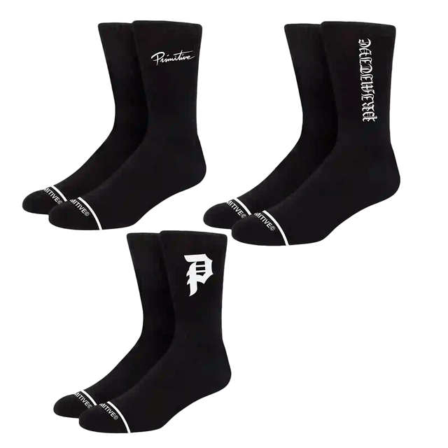 PRIMITIVE CORE LOGO 3-PACK SOCKS BLACK