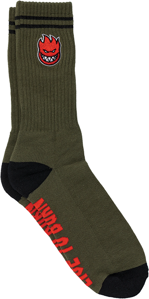 SPITFIRE BIGHEAD FILL EMB CREW SOCK OLIVE/BLK/RED