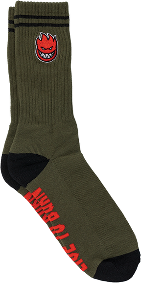 SPITFIRE BIGHEAD FILL EMB CREW SOCK OLIVE/BLK/RED