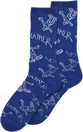 THRASHER GONZ LOGO PATTERN CREW SOCKS BLUE/WHT
