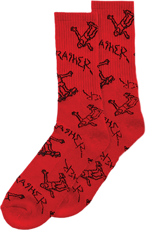 THRASHER GONZ LOGO PATTERN CREW SOCKS RED/BLK