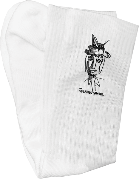 THE HEATED WHEEL GRASSHOPPER GUY CREW SOCKS WHITE 1pr