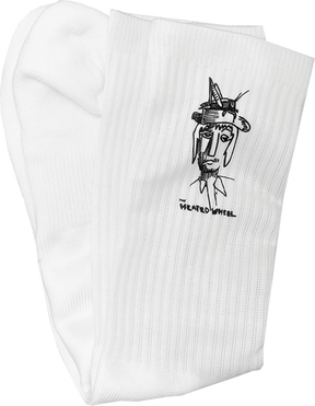 THE HEATED WHEEL GRASSHOPPER GUY CREW SOCKS WHITE 1pr