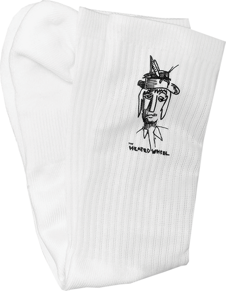 THE HEATED WHEEL GRASSHOPPER GUY CREW SOCKS WHITE 1pr