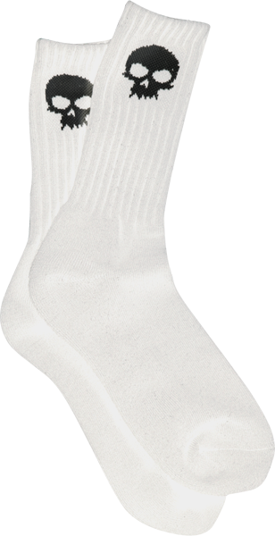 ZERO SKULL CREW SOCKS WHT BLK single pair