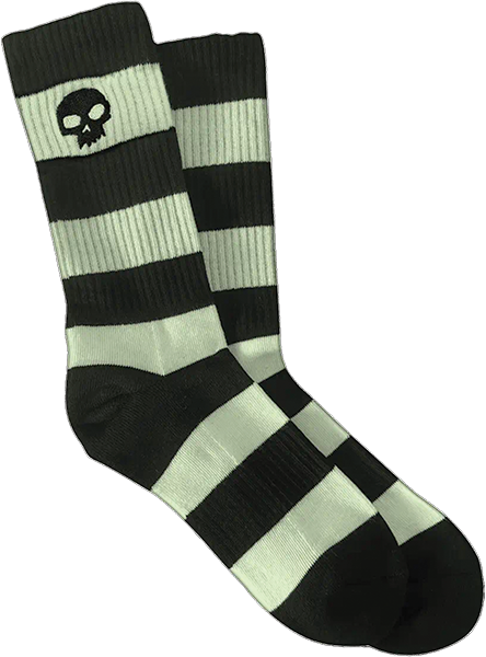 ZERO SKULL CREW SOCKS GLOW/BLK STRIPES 1pr