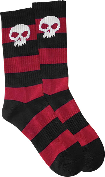 ZERO SKULL CREW SOCKS RED/BLK STRIPE 1pr