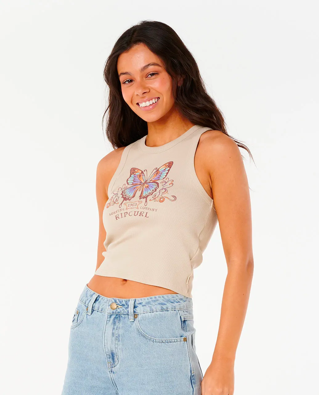 Rip Curl Butterfly Rib Tank Top Womens Natural