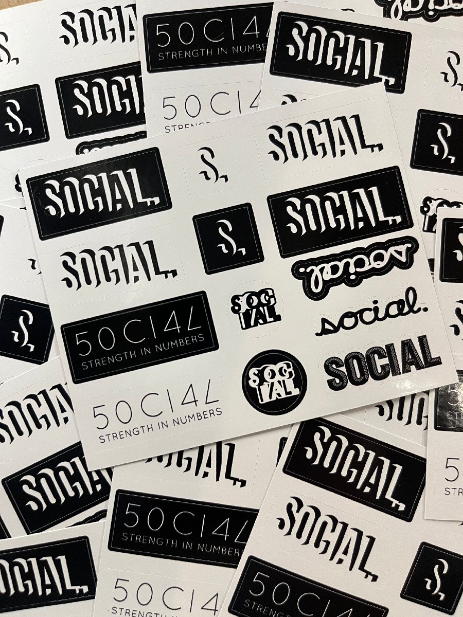 Social Mini Logo Sticker Sheet Black White 3.5 x 4 (13 Slaps)